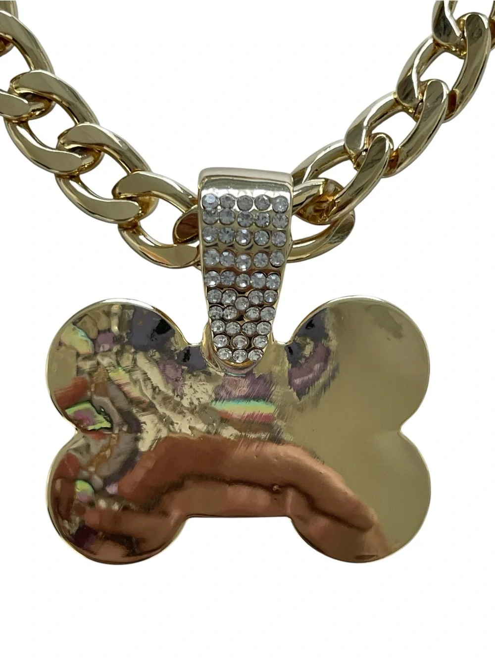 Cuban Gold Link Heavy Duty Dog Necklace - 8in, Bone-Shaped Polished